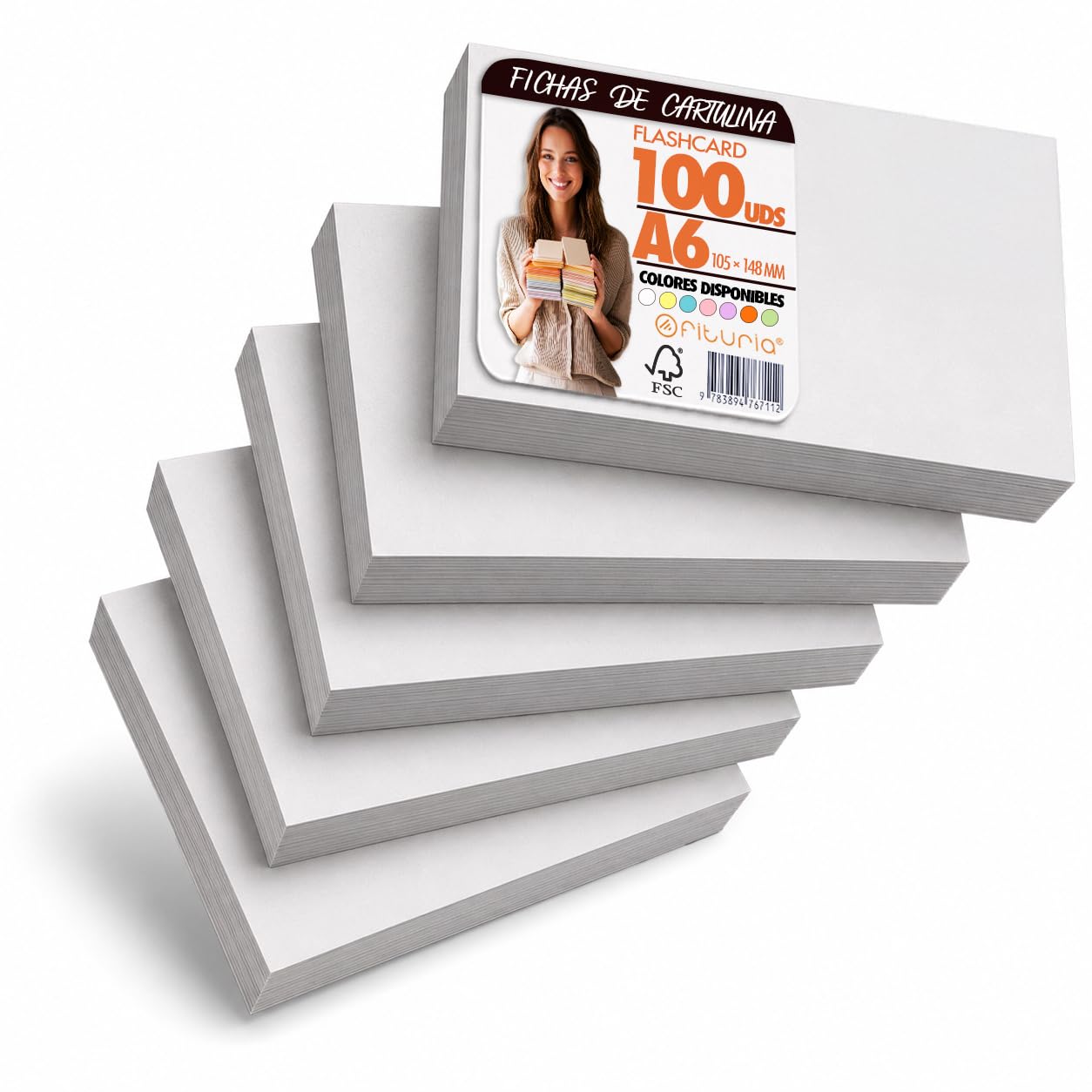 OFITURIA Index Cards A6 White Blank Pack of 100