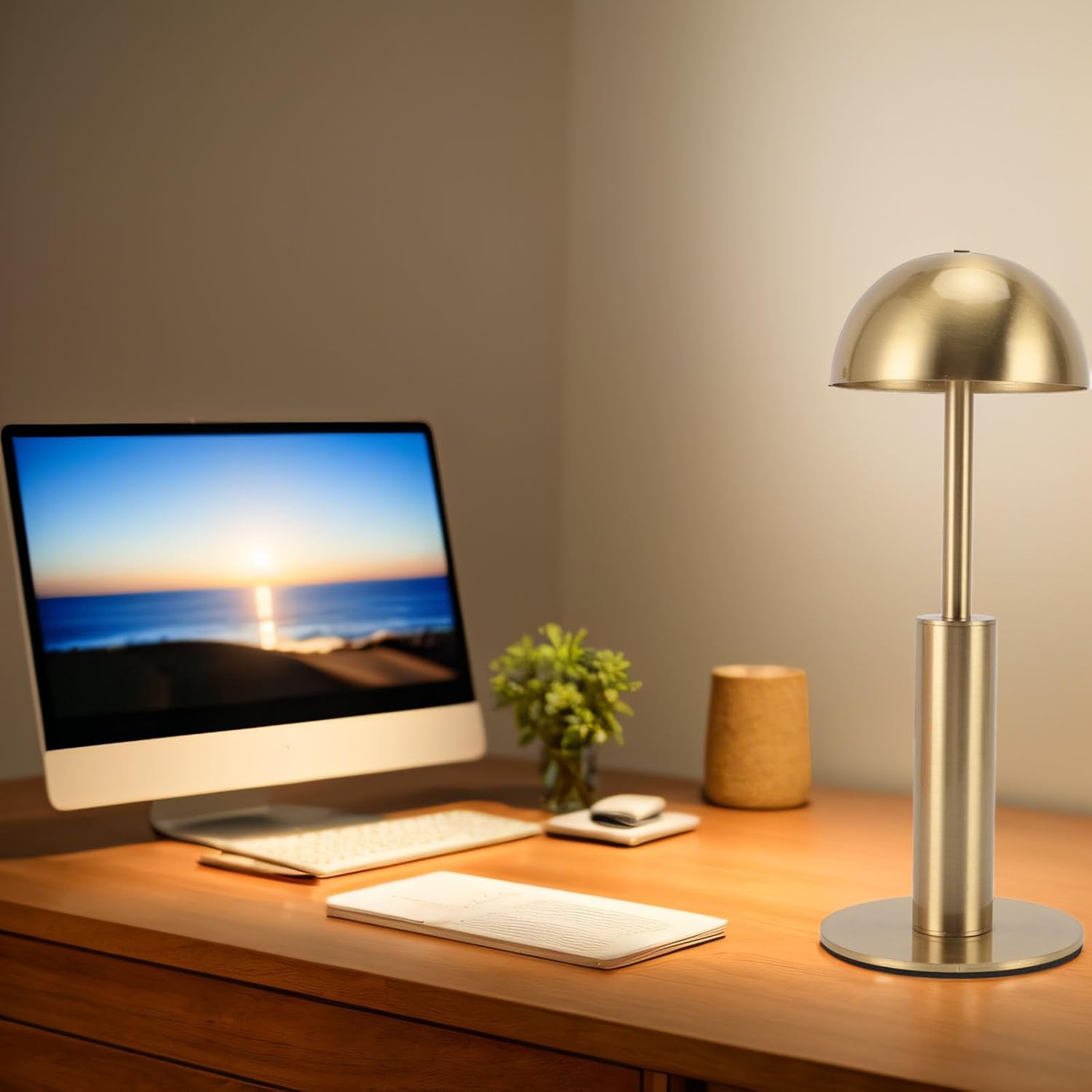 Rechargeable Table Lamp Cordless Iron with Touch Control, 3 - Level Warm Brightness, Gold Finish - Portable Battery - Powered Lighting for Bedroom, Dining, and Patio