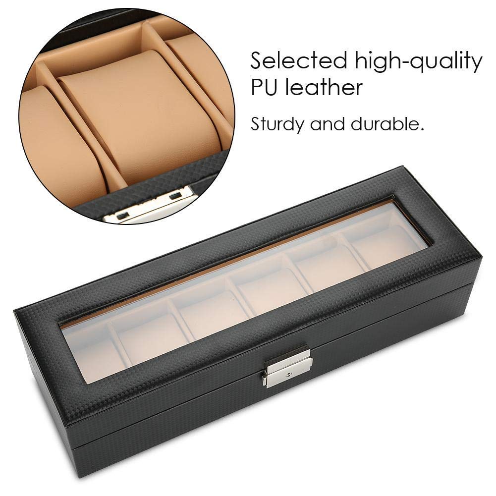 YUYTE Caja para Relojes, Caja para Relojes de Madera Maciza para Hombres/Mujeres, Soporte para presentación de Relojes y Joyas con 6 Compartimentos para Organizador y exhibición