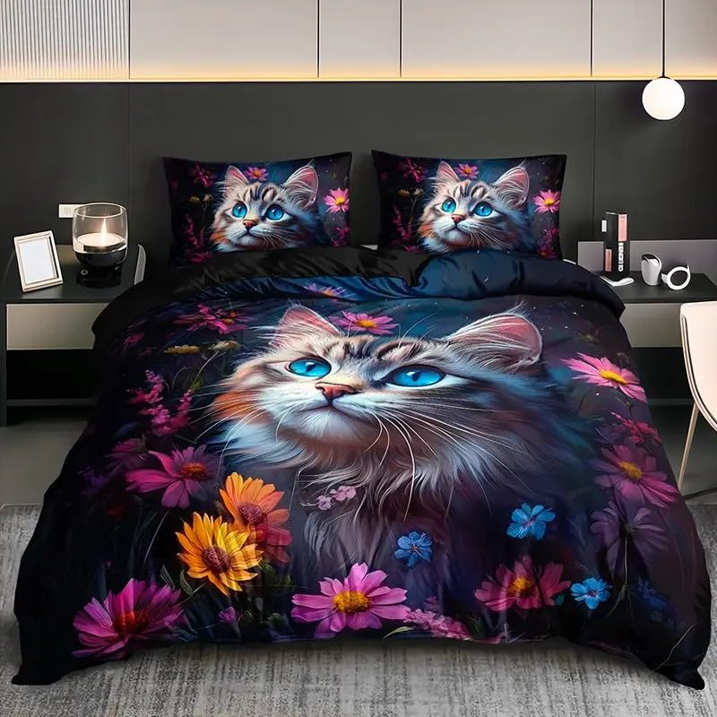 Parure de lit 2 personnes chat pour une décoration de chambre cosy