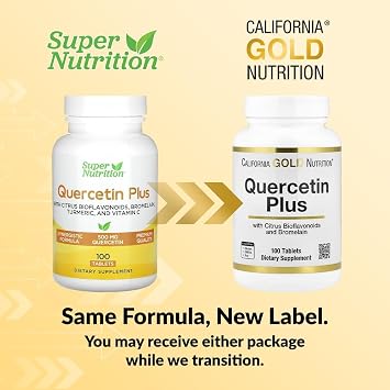 California Gold Nutrition Quercetin Plus with Quercetin, Vitamin C, Citrus Bioflavonoids, Bromelain, Turmeric and Vitamin C, 100 Tablets