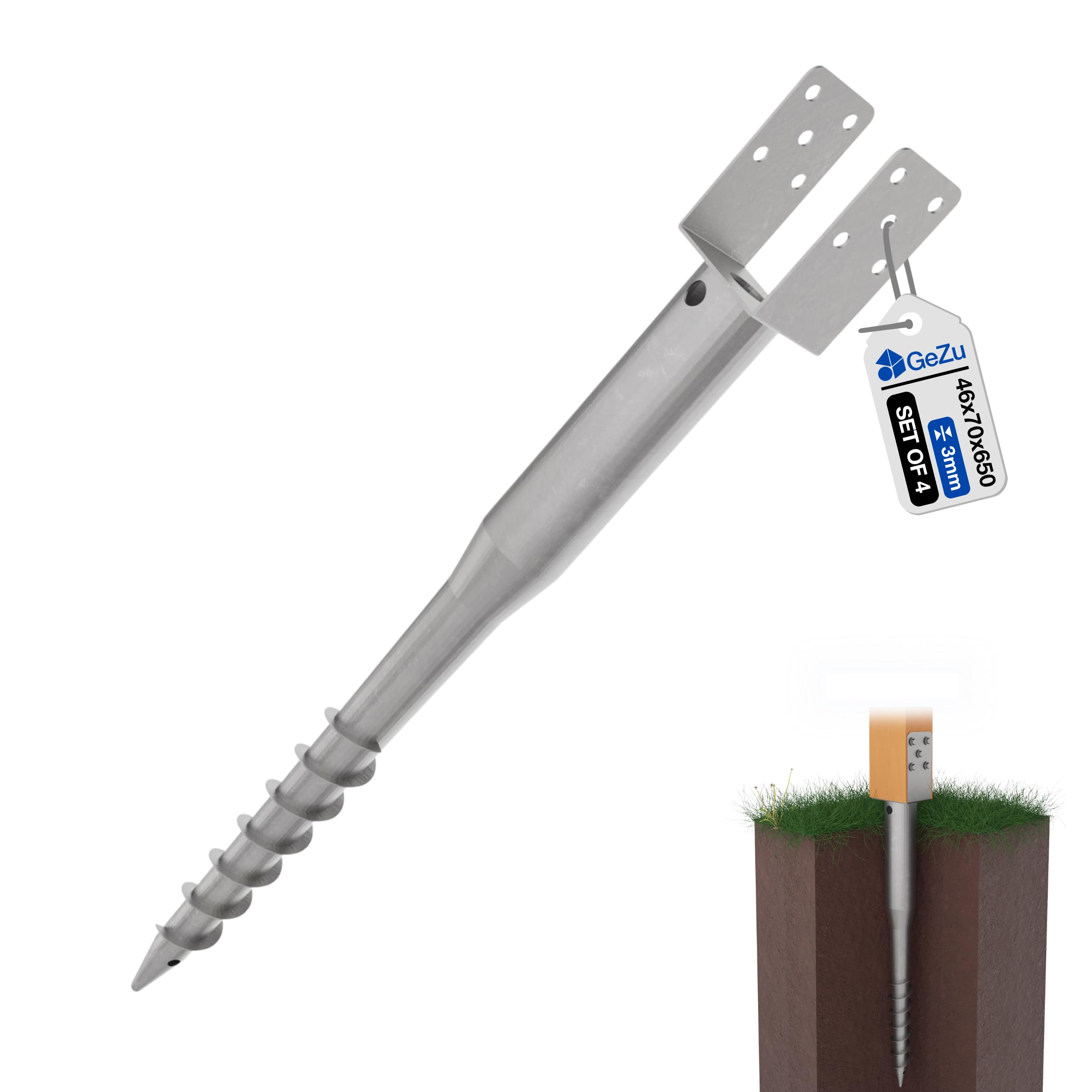 GeZu Impex Staffa ad U con Perno a Spirale 46 x 650 mm Manicotti a Vite U Supporto per U Pali da Avvitare Ancoraggio da Terra Palo da Avvitare