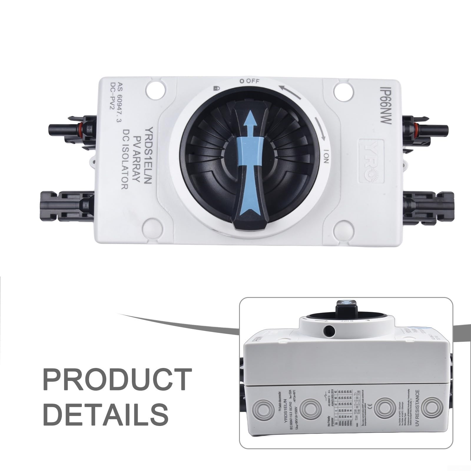 3 interruptores de desconexión de 2 A 1000 V CC PV CC de 4 polos, clasificación IP66 para interrupción manual de circuito en sistemas solares y de almacenamiento de baterías