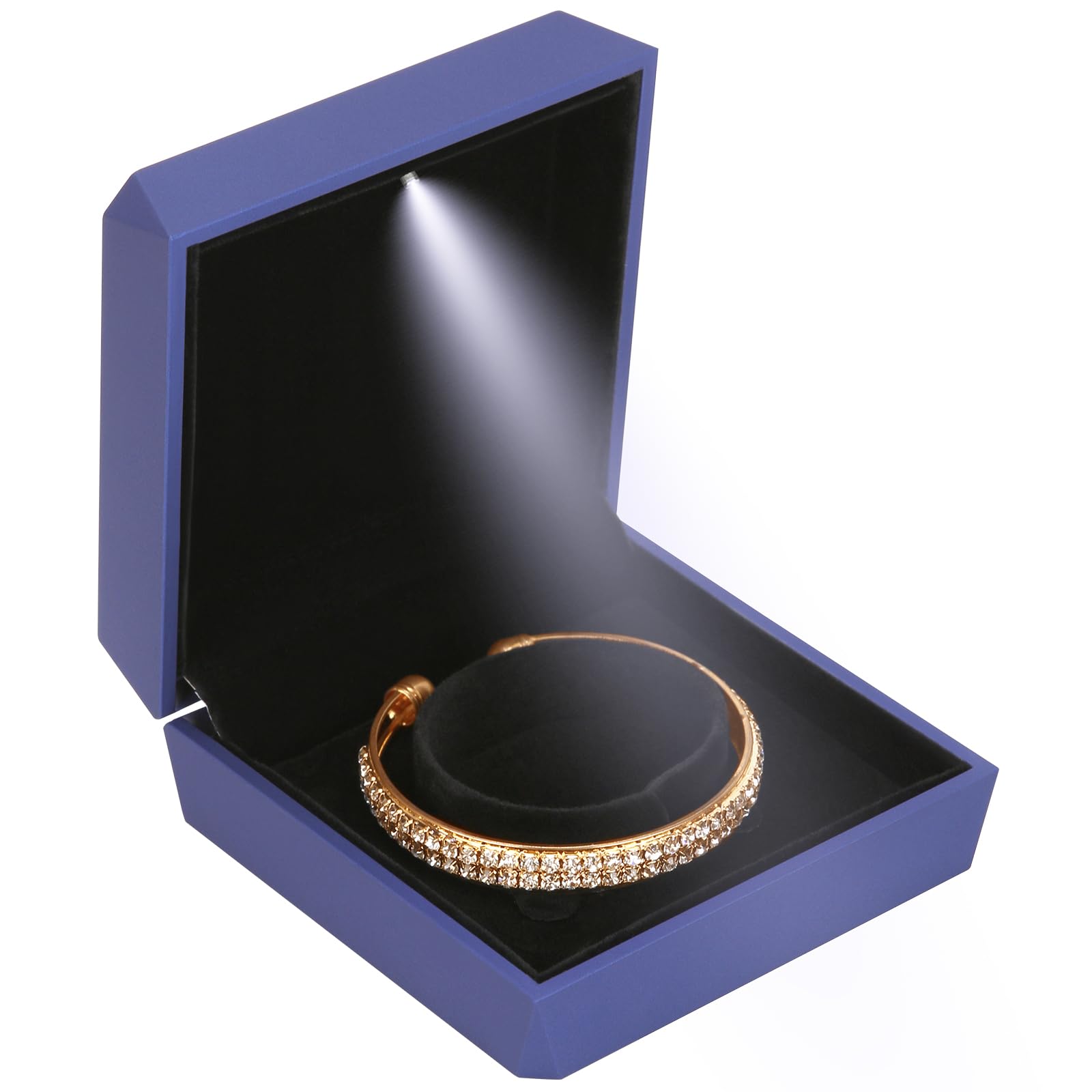 LED Jewelry Gift Box - Velvet Necklace Pendant Display Box With Automatic Light For Engagement, Wedding, Valentine's Day (Black)