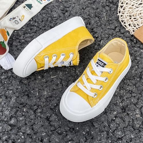 Girls and Boys Low Top Comfortable Canvas Kids Lace up Sneakers Yellow3