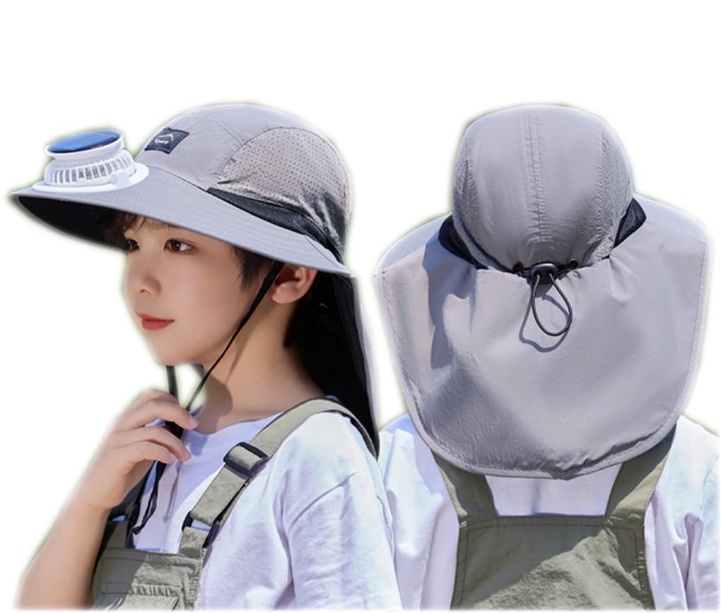 Sombrero de sol con ventilador solar USB para niños, con solapa para el cuello, sombrero de pesca, gorra de protección solar para adolescentes, niños y niñas