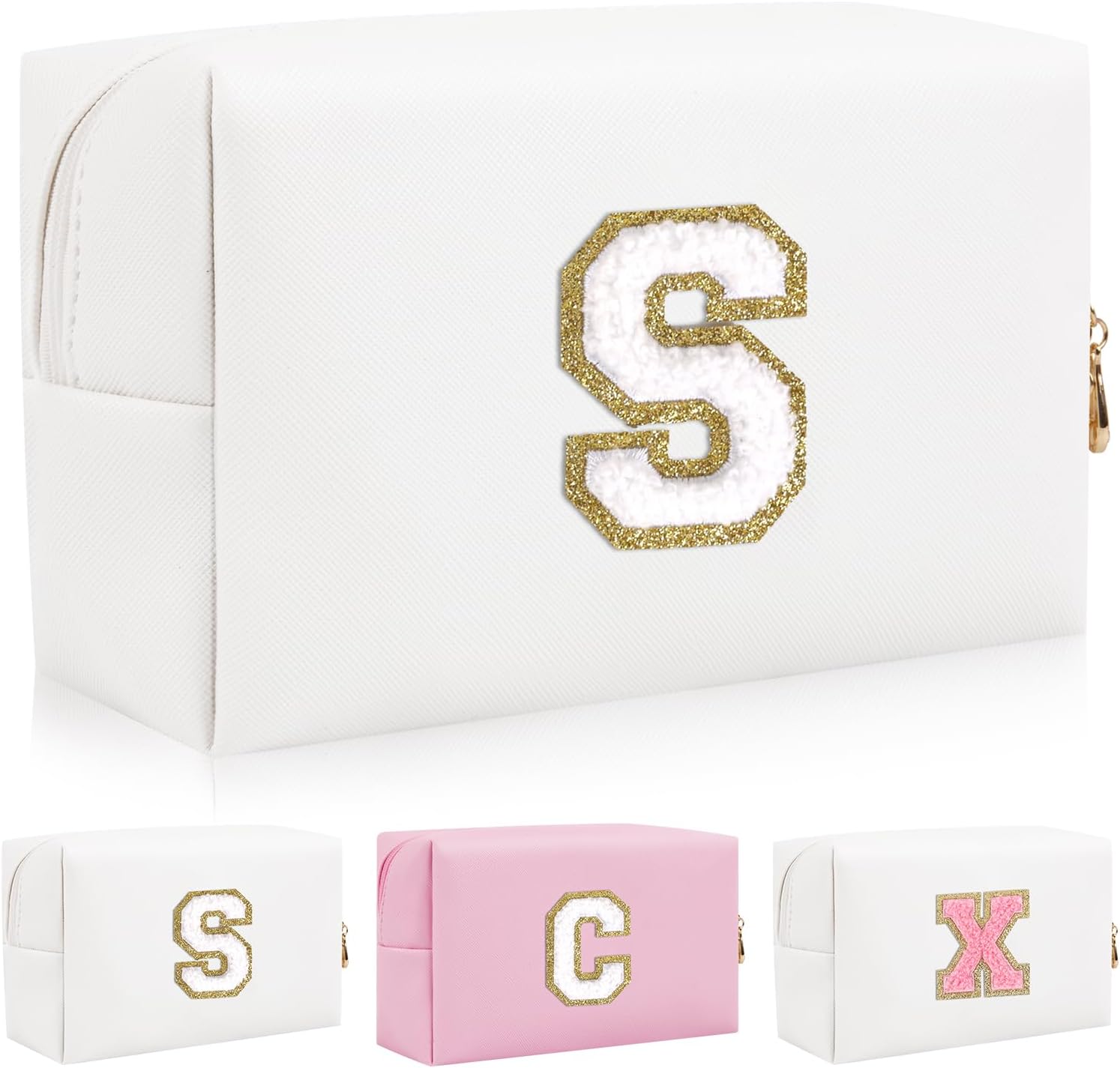 Preppy Chenille Initial Makeup Bag – Waterproof