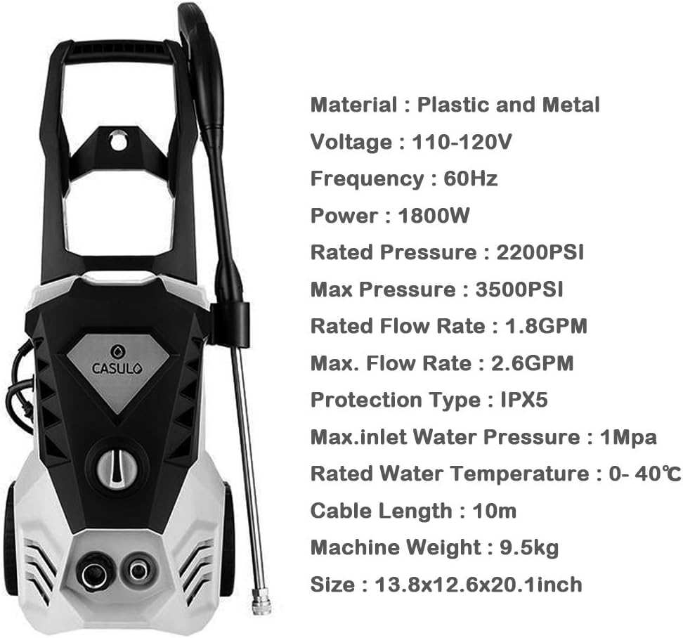 One-Day Sale: Up to 80% Off Pressure Washer Electric 2300 PSI Max 1.8GPM 1800W High Pressure Washer Car White Power Washer with Spray Gun, 5 Adjustable Nozzles, 32ft Cable, Detergent Tank, for Garden/Home/Driveways [US Stock]