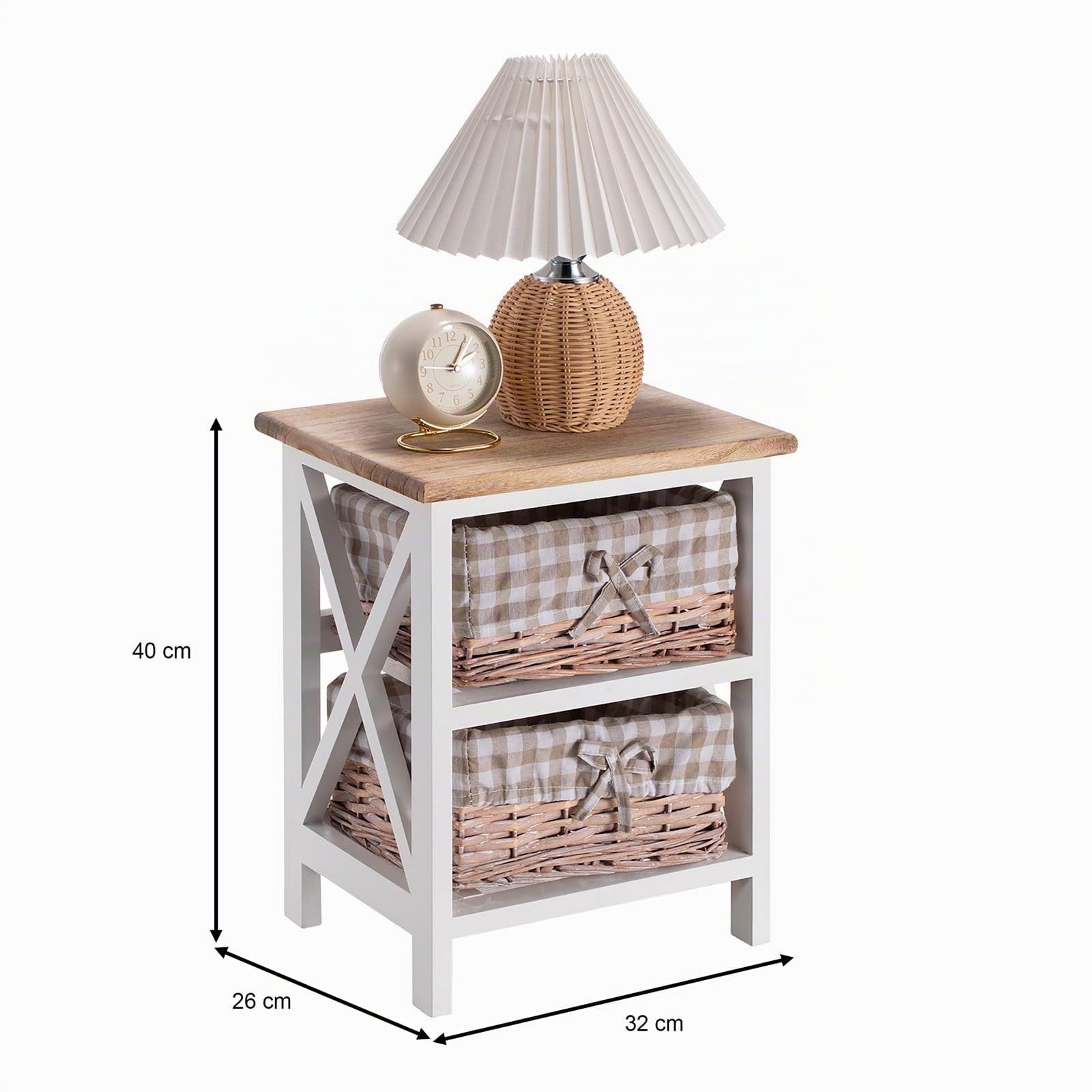 IDIMEX Table de Chevet Perugia Table de Nuit 2 paniers en Bois de Paulownia Style Shabby Chic Vintage Rustique campagnard Blanc et Brun