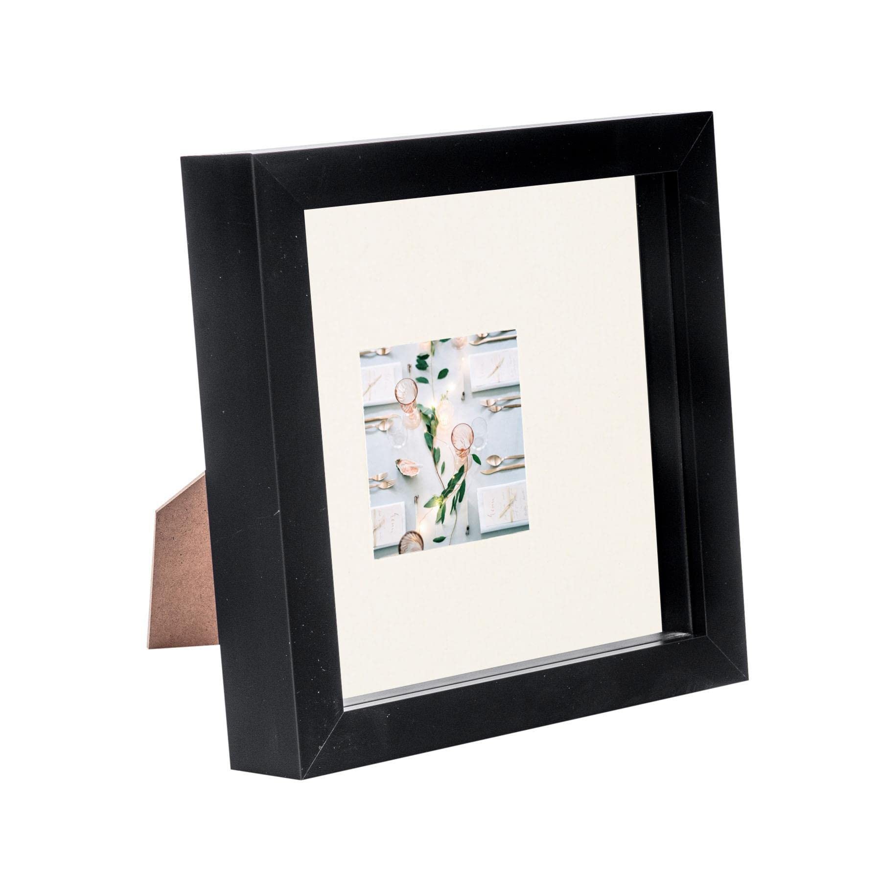 Nicola Spring 6 x 6 3D Shadow Box Photo Frame - Craft Display Picture Frame with 2 x 2 Mount - Glass Aperture - Black/Ivory