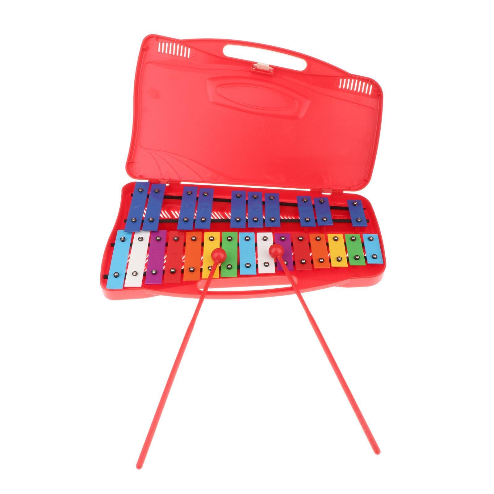 LOVIVER Xilófono de 25 Notas con Estuche para Principiantes Instrumentos de Percusión para Adultos en Edad Preescolar, Rojo