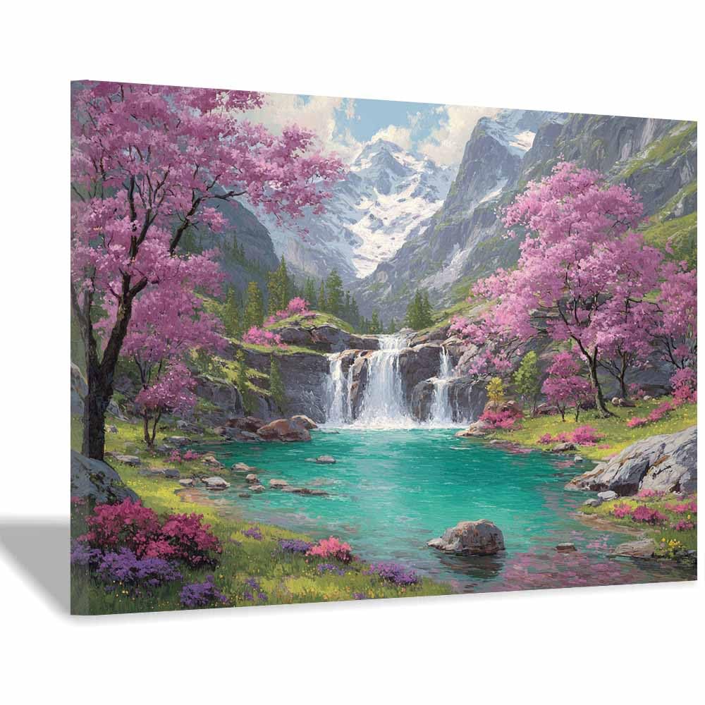 HOQIU Natural scenery wall art Scenic Waterfall Lake decorative painting, wall art, for Living Room Bathroom Bedroom Kitchen Decoration.(Multicolor)-40x60cm Framed