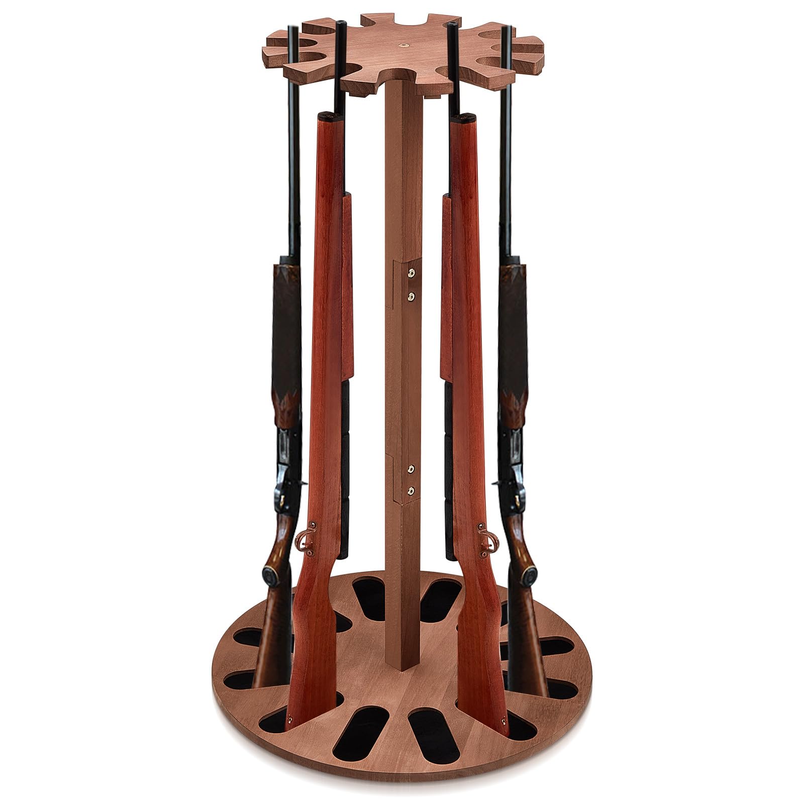 Menkxi Wooden Rotating Gun Rack Holds 12 Guns Display Storage Holder Spinning Indoor Vertical Gun Stand with Soft Padding 2 Adjustable Heights for Living Room Collection Room Warehouse