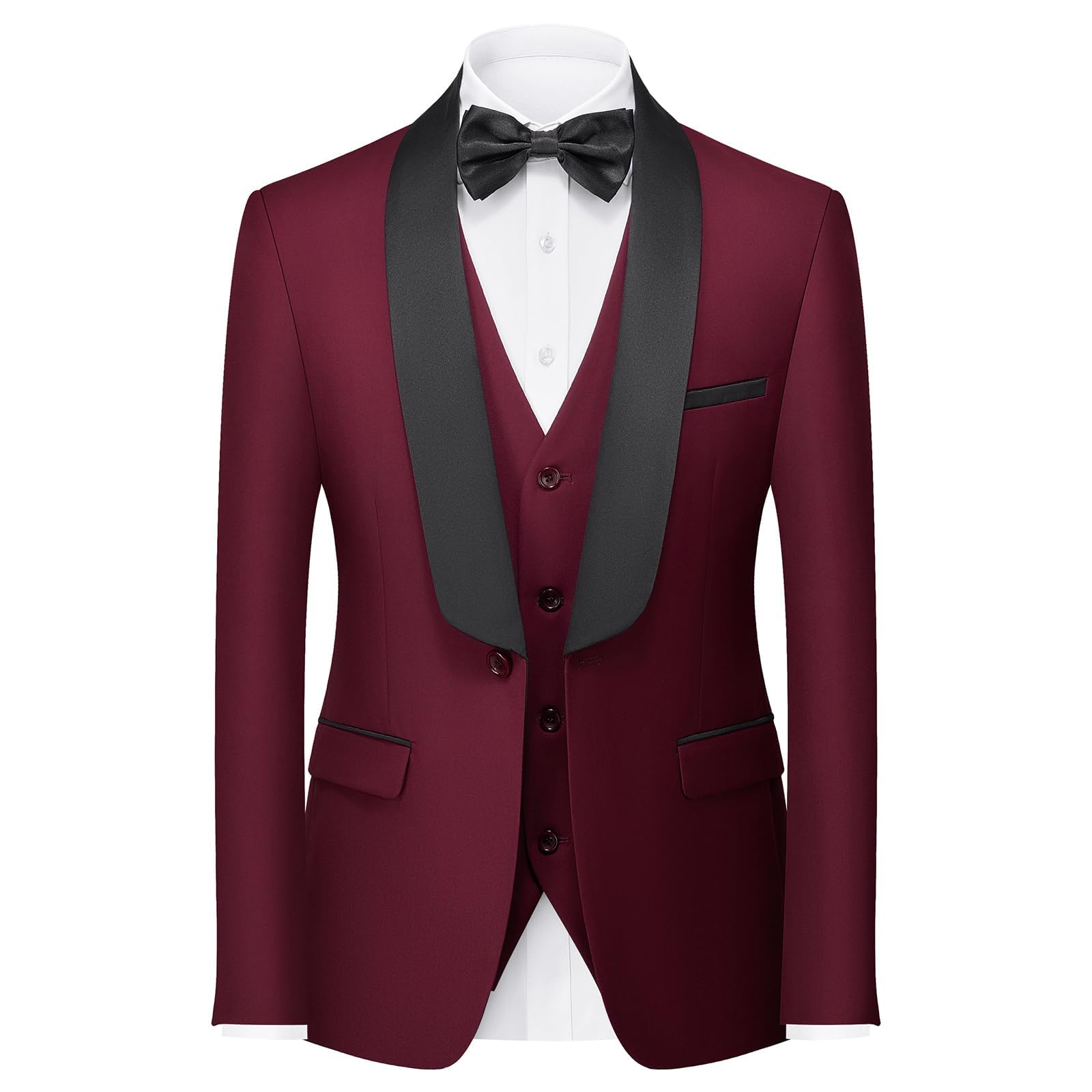 KUDORO Costume Homme 3 Pièces Slim Fit Mariage Business Smoking d'affaires à Un Bouton pour Fête Bal Blazer Veste et Pantalon Gilet