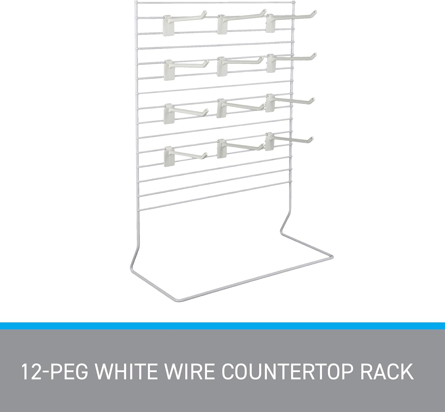 SSWBasics 12-Peg White Wire Countertop Rack - 12"W x 15"H - Display Racks for Vendors, Retail, Convenience, Craft Fairs, and Thrift Stores - Impulse Buy Display at Checkout - Use for Home Jewelry