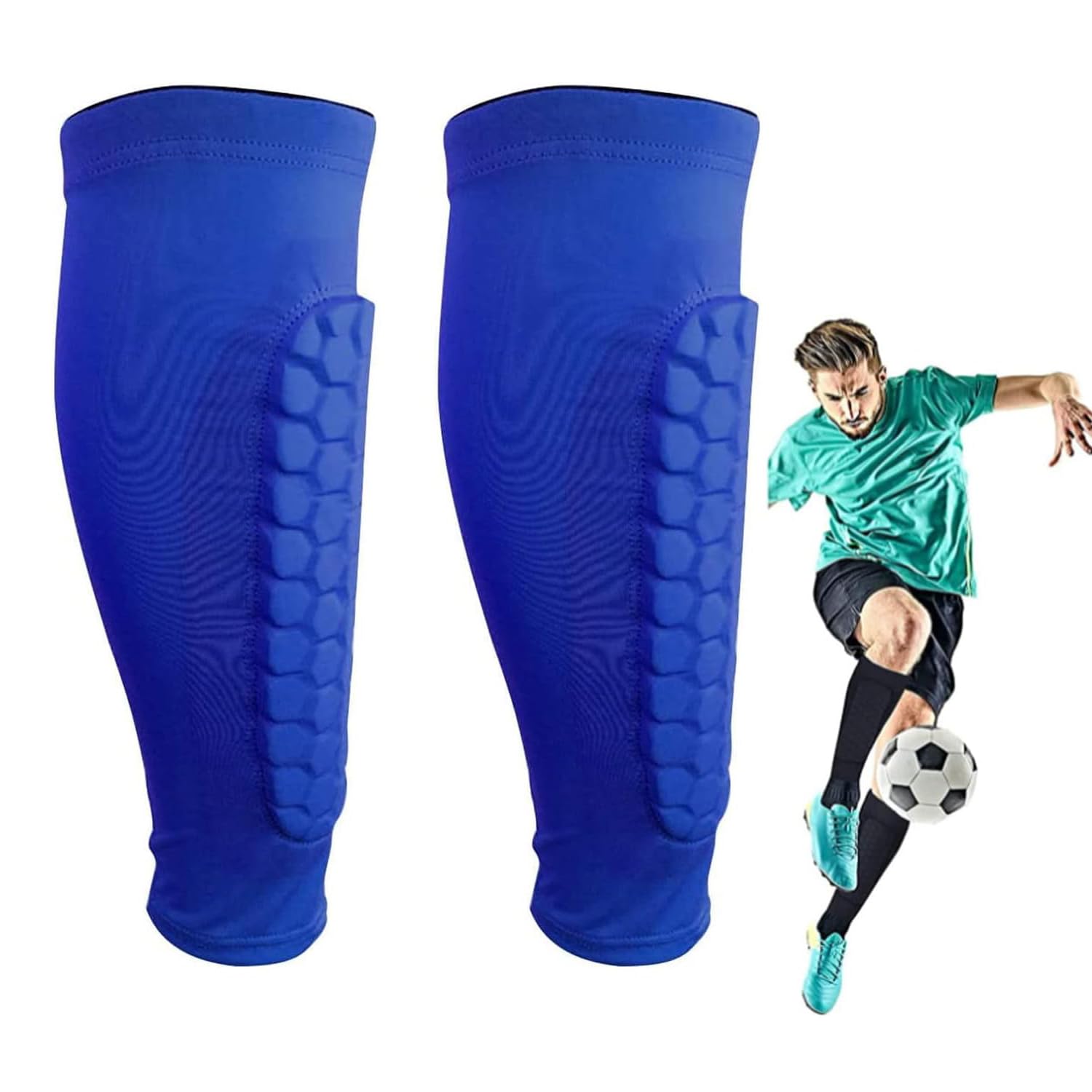 Joyzzz Football Shin Guards, 2 Pack Calf Protective Gear Soccer Equipment, Soccer Shin Guard Socks with Foam,Calf Compression Sleeve for Football Games Beginner Running Jogging Cycling