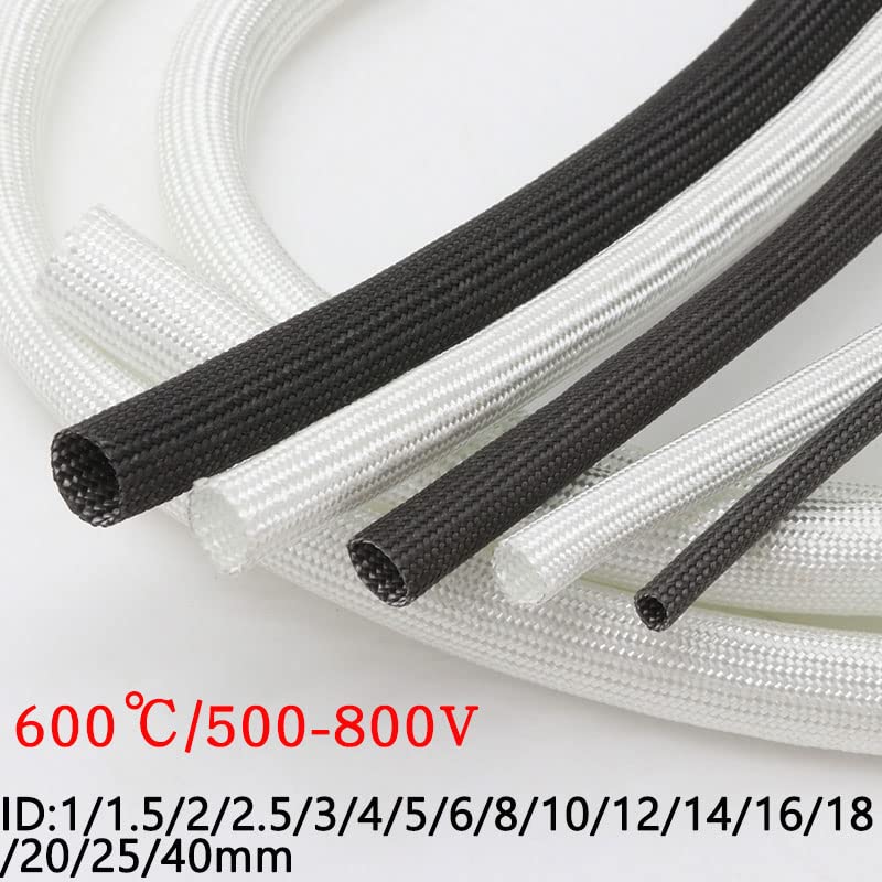 GatherTOOL 1M/pc Fiberglass Tube Dia 1mm ~ 40mm 600 Deg.C High Temperature Chemical Glass Fiber Braided Sleeve Soft Wire Pipe Protector (Color : Black, Size : 10mm)
