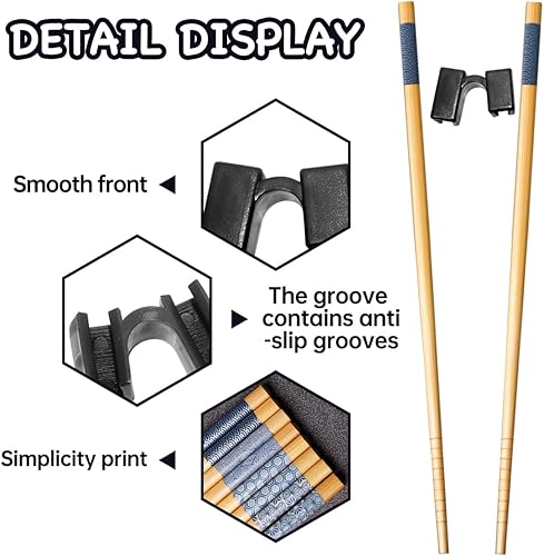 Miniatura 10 de 5 pares de palillos de entrenamiento reutilizables para principiantes y aprendices, juego de palillos de bambú japoneses y soporte, aptos para