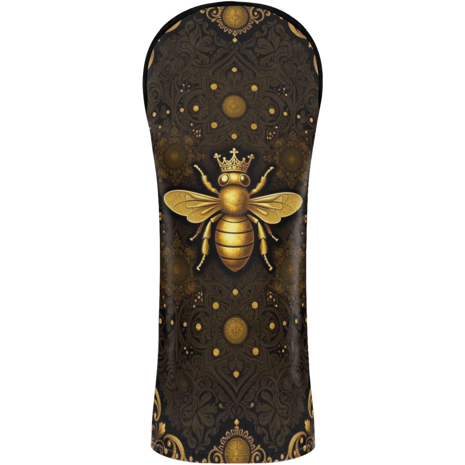 Golf Club Head Cover Headcover with Interchangeable No. Tags for Woods and Driver Fairway Hybrid Queen Bee Black Golden Vintage3