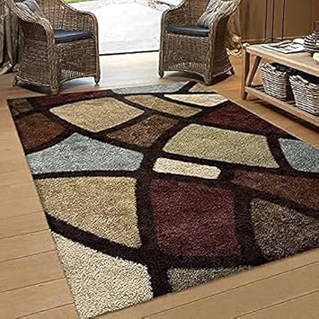 Shopgallery Furnishing Modern Designer Polyester Soft Indoor Shaggy Area Rug Carpet Kalin for Dining Room, Bedroom , Hall ,Home ,Living Room and Office ( Multi ) (4 - 6 Feet)