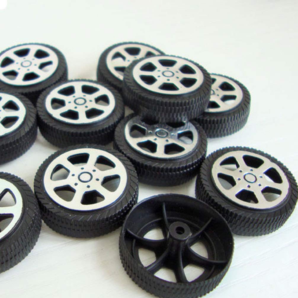 EXCEART Handmade Car Crafts Supplies 30pcs 4.2cm Plastic Toy Wheels DIY Wheel Toys for Car