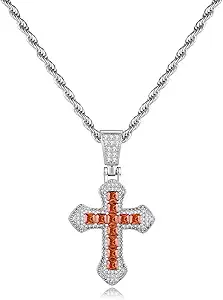 Silver Cross Necklace for Men with Red Crystal Inlay, Hypoallergenic Silver Necklace for Men, Fade-Resistant, Stylish Gift for Men