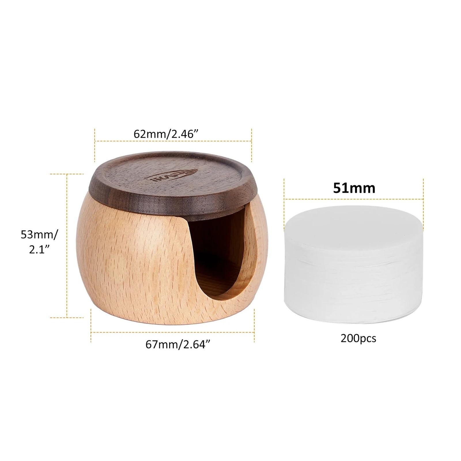 Caja De Madera Espresso Y Filtros De Papel De 200 Piezas, Compatibles Con IKAPE, Filtros De Papel De Pantalla De Disco De Café For Cesta De Portafiltros De 51/54/58 Mm(51MM 201pcs)