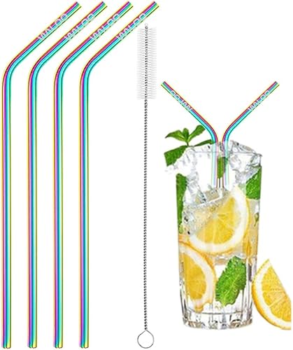 Home Juego de 4 popotes reutilizables de acero inoxidable de 10.5 pulgadas y cepillo de limpieza para vasos, tazas y tazas de 20 a 30 onzas (negro,