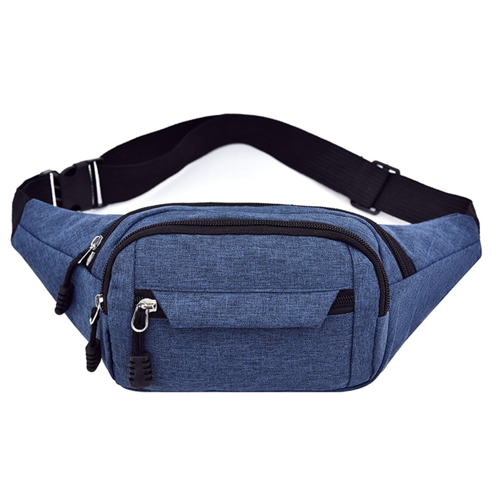 ROUGH FIT Bumbag Waist Bag, Multi-Pocket Fanny Pack 3-Zipper Pockets with Adjustable Strap, Unisex Lightweight Casual Waist Bag for Outdoor Daily Use, Travel and Sports (Blue)