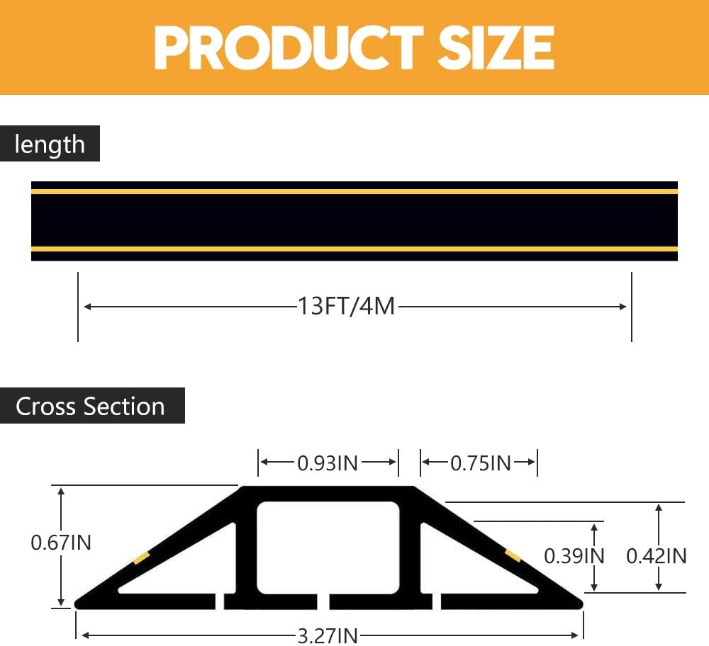 20Ft Floor Cable Cover, Floor Cord Protector 3 Channels Contains Cords, Cables and Wires, Perfect for Office, Home, Workshop, Warehouse, Concert, or Other Outdoor Surroundings (Black)