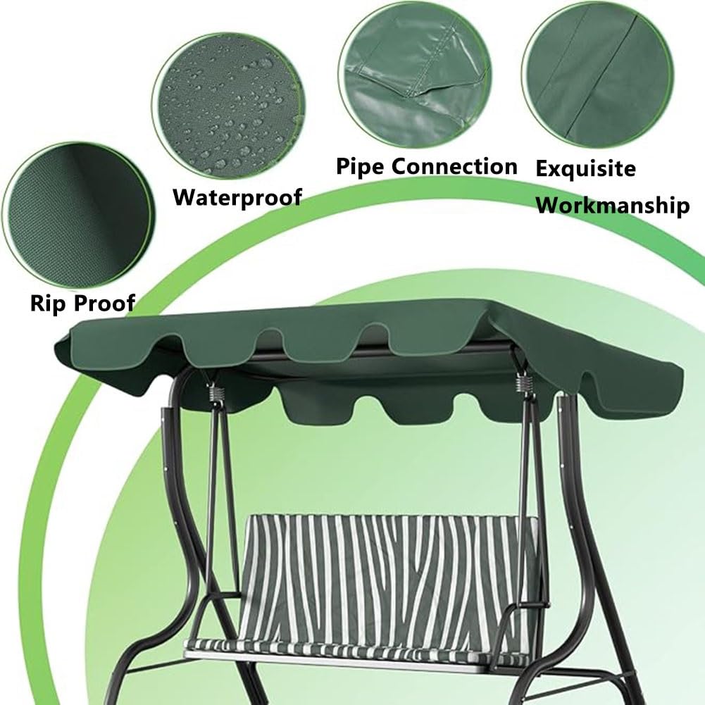 Auvent de Rechange 210 x 145 cm pour Balançoire Extérieur, Toit de Remplacement de Balancelle Jardin 3 Places Imperméable Anti-UV pour Patio(Black)