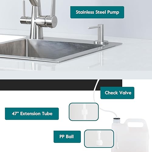 Miniatura 10 de Dispensador de jabón para fregadero de cocina, cromo pulido GAPPO, bomba de encimera de acero inoxidable, loción de mano integrada en botella