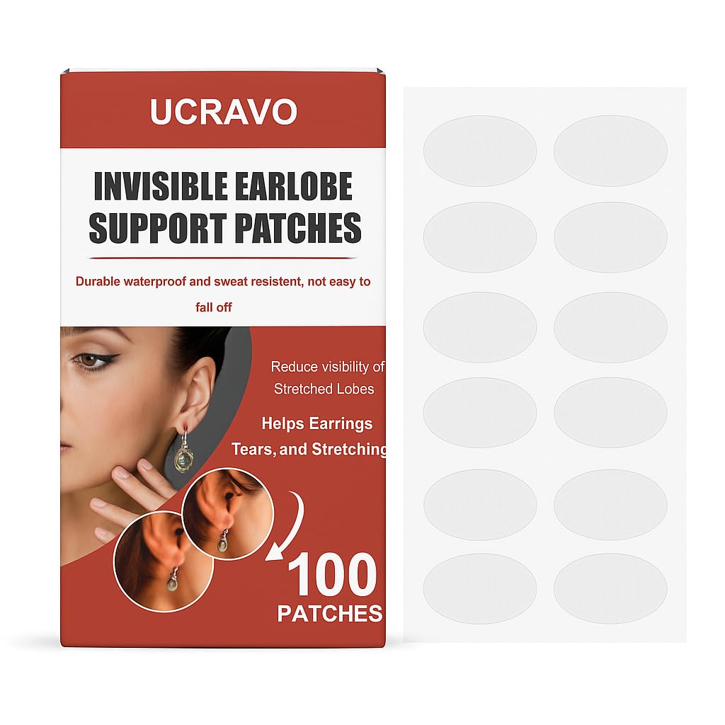 UCRAVO 100 Pcs Earlobe Support Patches – Invisible Ear Lifter Stickers for Drooping Ears & Heavy Earrings – Hypoallergenic Adhesive Pads for Piercing Relief-image-33