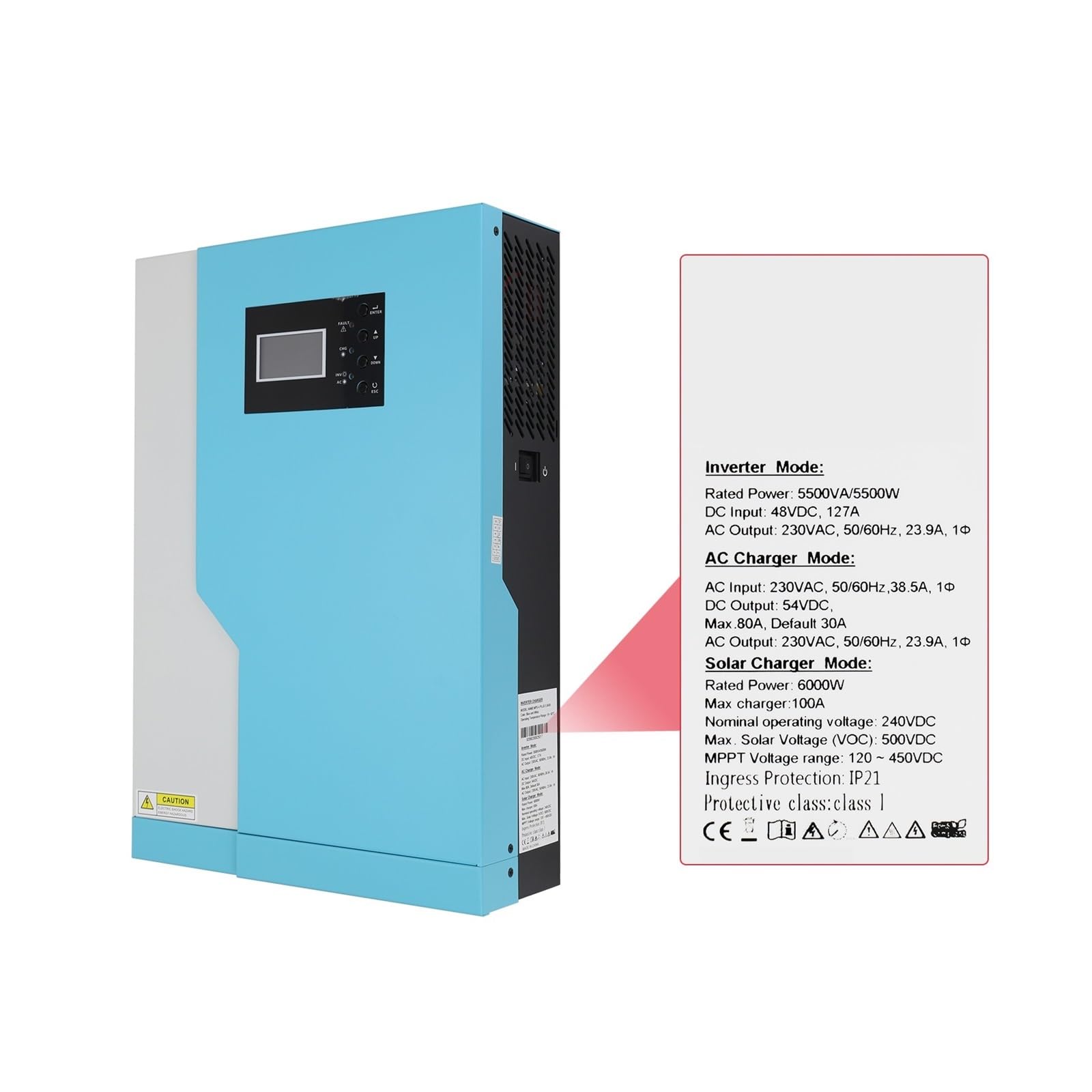 5500W 3500W Hybrydowy Falownik Solarny 24V 48V Sinusoidalny 3.5/5.5KW Wbudowany MPPT 100A Kontroler Słoneczny Maks. 500V OszczęDność KosztóW(3.5KW without WiFi,48V)
