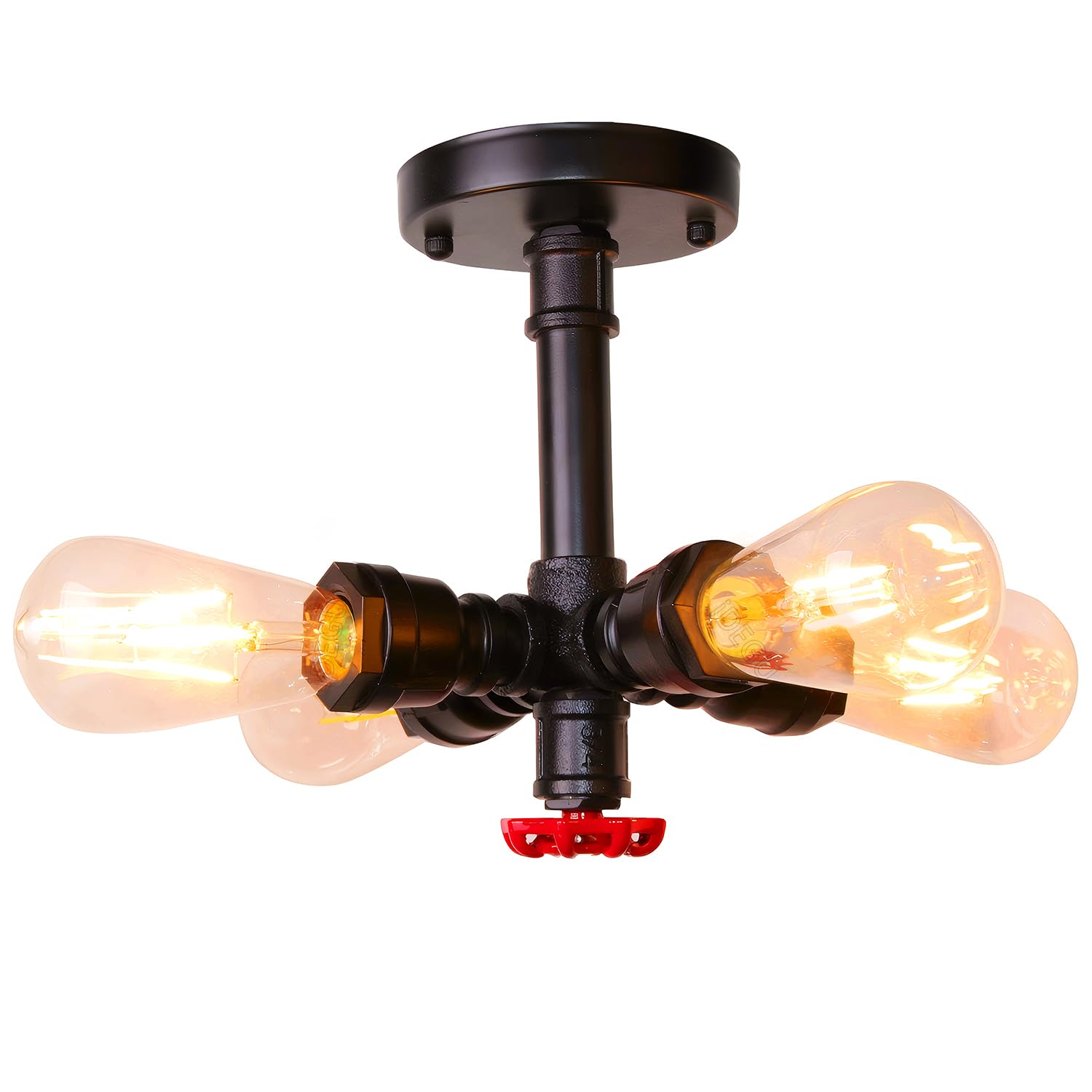 iDEGU 4 Luci Plafoniera Vintage Lampada da Soffitto Stile Tubo Industriale Lampadario per Soggiorno Camera da Letto Cucina (Nero)