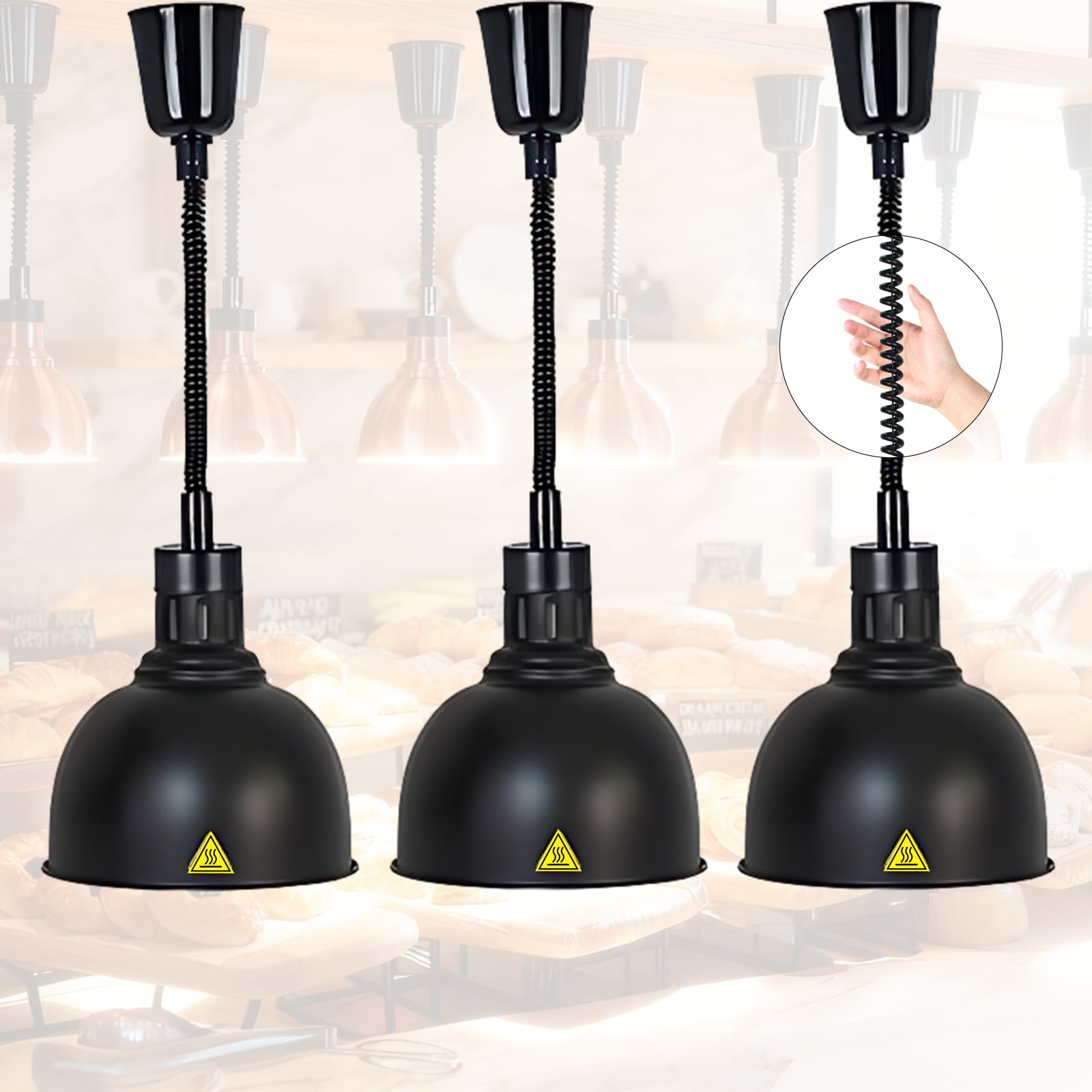 Lampada Riscaldante per Alimenti, Lampade Scaldavivande Cucina Regolabile, 19 cm/25 cm Lampade Riscaldanti Cucina Professionale per Ristoranti, Cucine, Hotel(C-25cm,3 Pezzi)