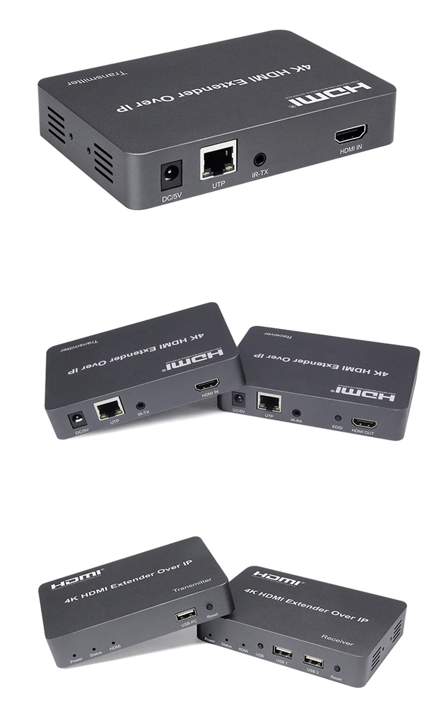 4K HDMI KVM Extender 150M Over IP KVM RJ45 Cat5E Câble Ethernet Support USB Mouse Keyboard Extension Compression sans perte