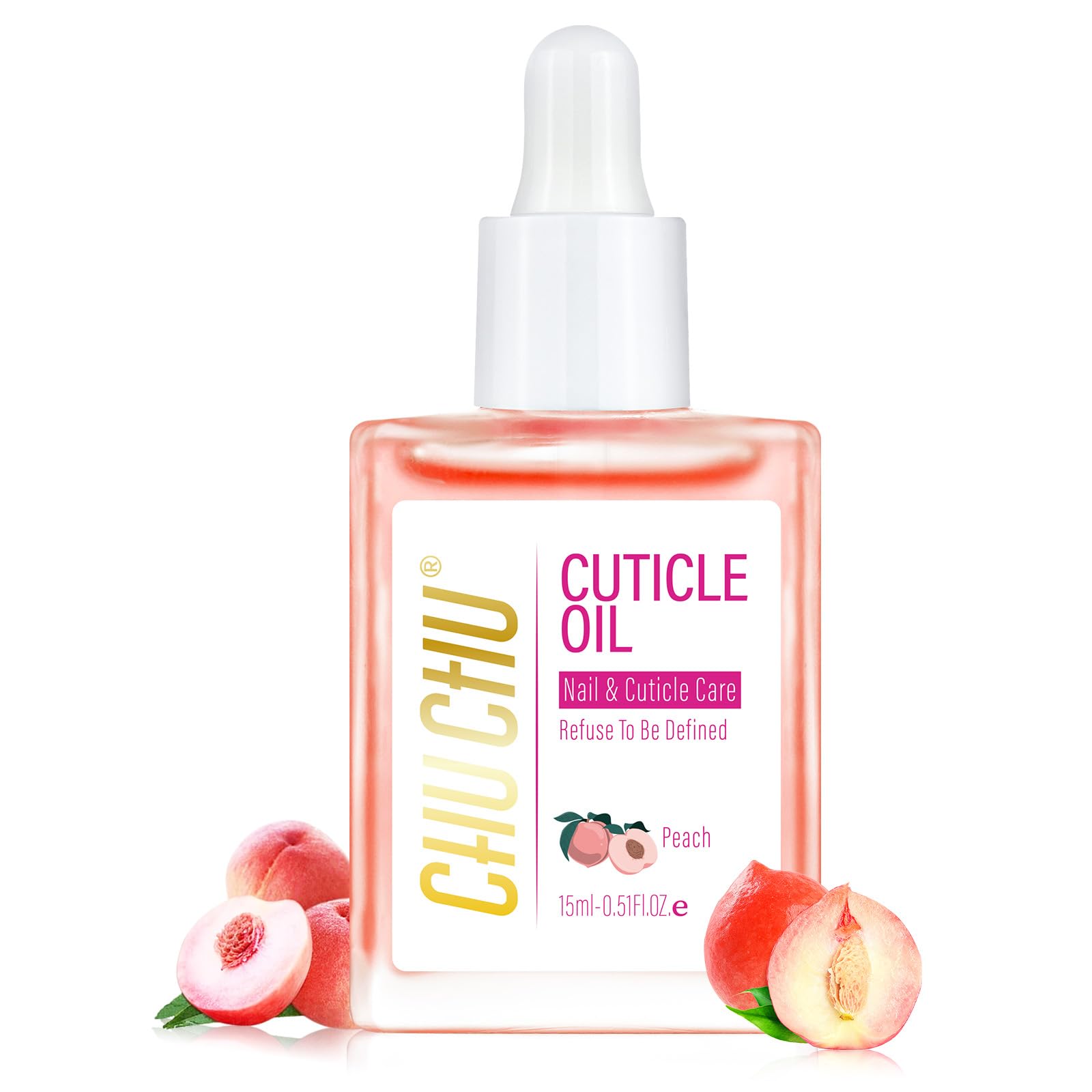CHUCHU Cuticle Oil for Nails,Jojoba Nail Cuticle Oil Contain Vitamin B & E,Moisturizes Cuticle and Nail's Skin,Strengthens Nails,Prevents Hangnails and Chapped,Peach 15ml