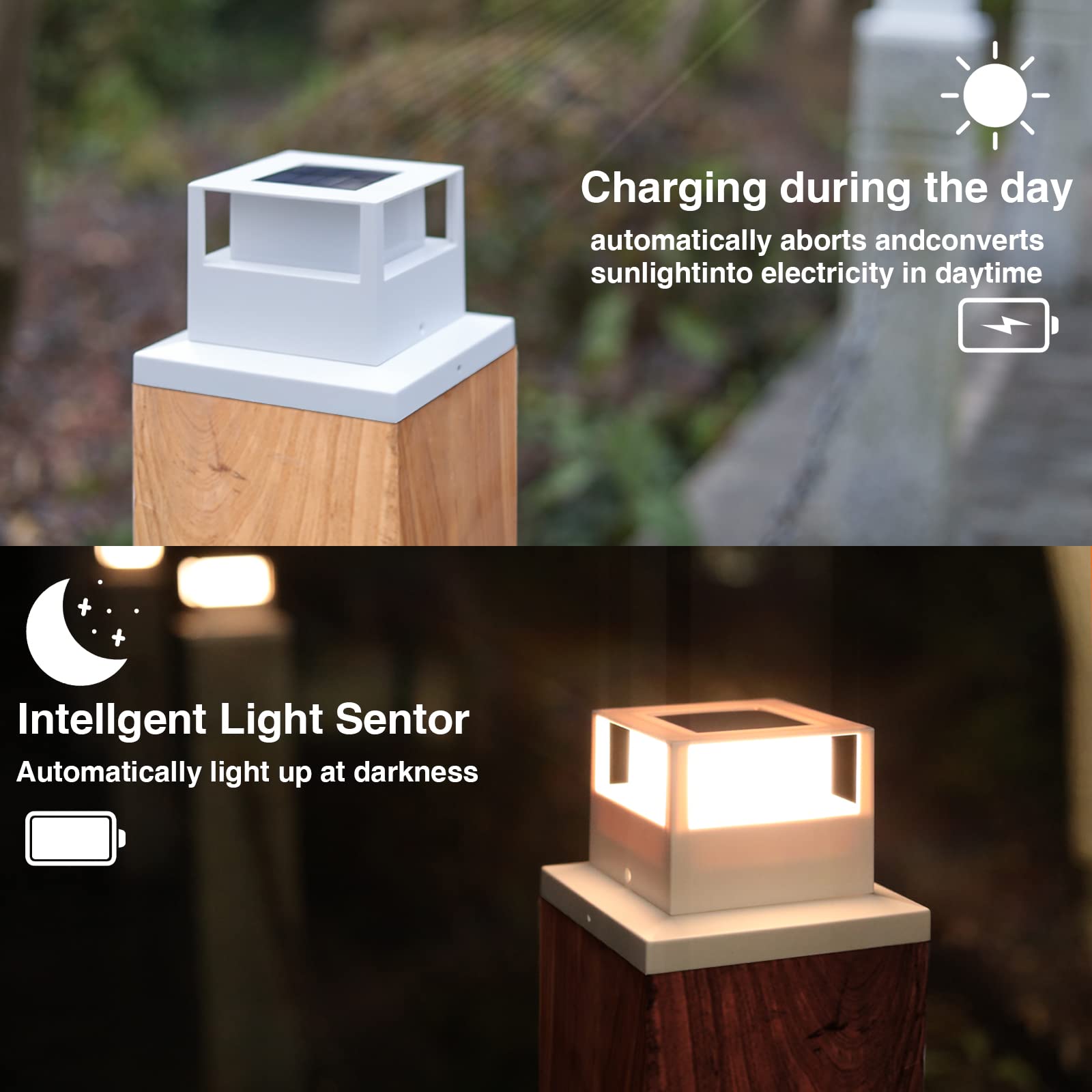 4 Pack Solar LED Post Cap Lights For 5x5 Fence Posts - Outdoor Garden Landscape Lighting