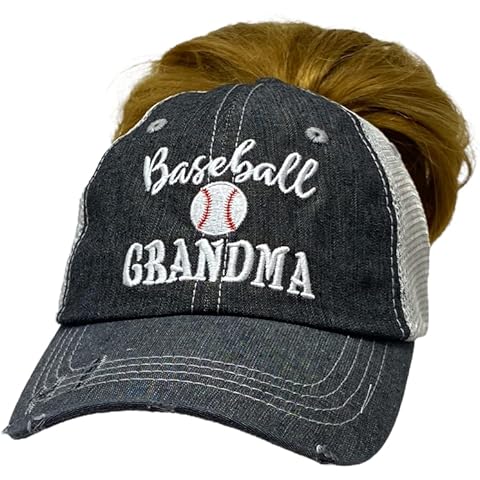 Cocomo Soul Baseball Grandma Messy BUN HIGH Ponytail Mesh Trucker Style Hat Cap Grandma Gift Mothers Day Dark Grey, Grey, One Size Cover