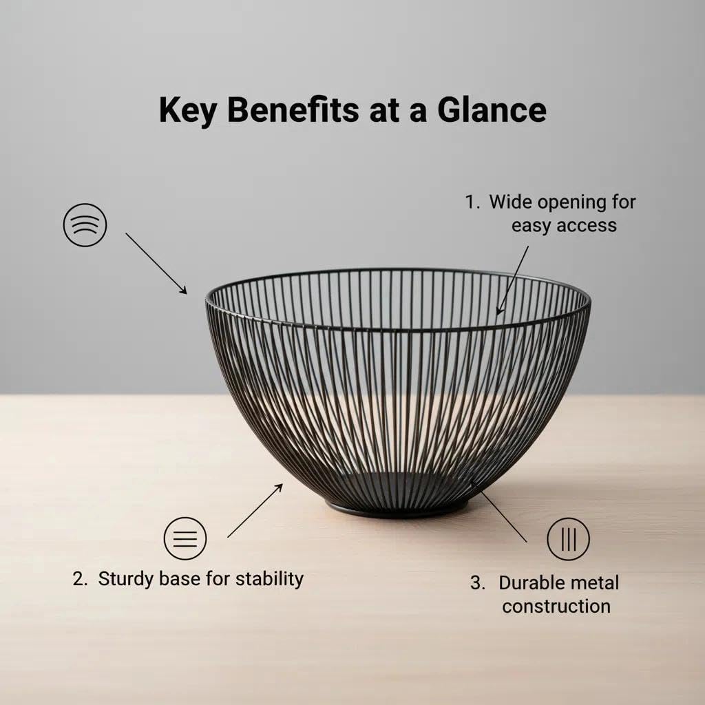 Regalo Del Día De La Madre: Cesta De Frutos Radial De Alambre Negro XZ-23155 - Canasta Moderna Para Encimera De Cocina, Comedor Y Salón - Almacenamiento Decorativo Para Frutas, Verduras Y Mer — view 4