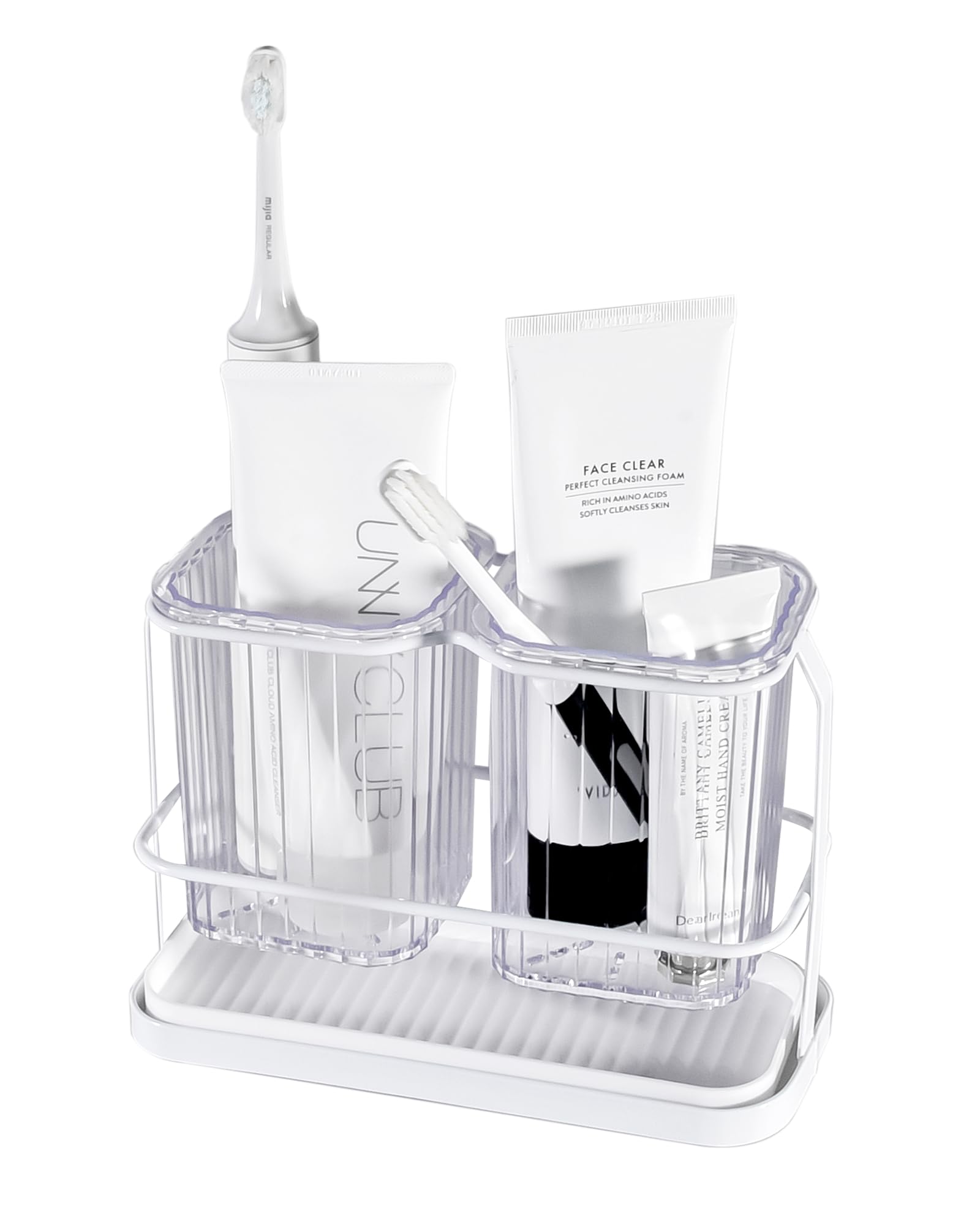 KONE Soporte para cepillo de dientes montado en la pared, soporte colgante para cepillo de dientes eléctrico con 2 compartimentos extraíbles, drenaje seco y húmedo para baño, cocina, familia (blanco)