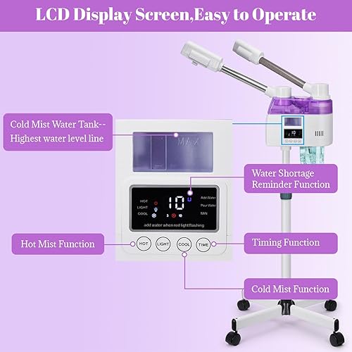 Miniatura 2 de Vaporizador facial profesional 2 en 1, vaporizador esteticista con niebla fría y caliente, vaporizador facial para limpieza profunda facial,