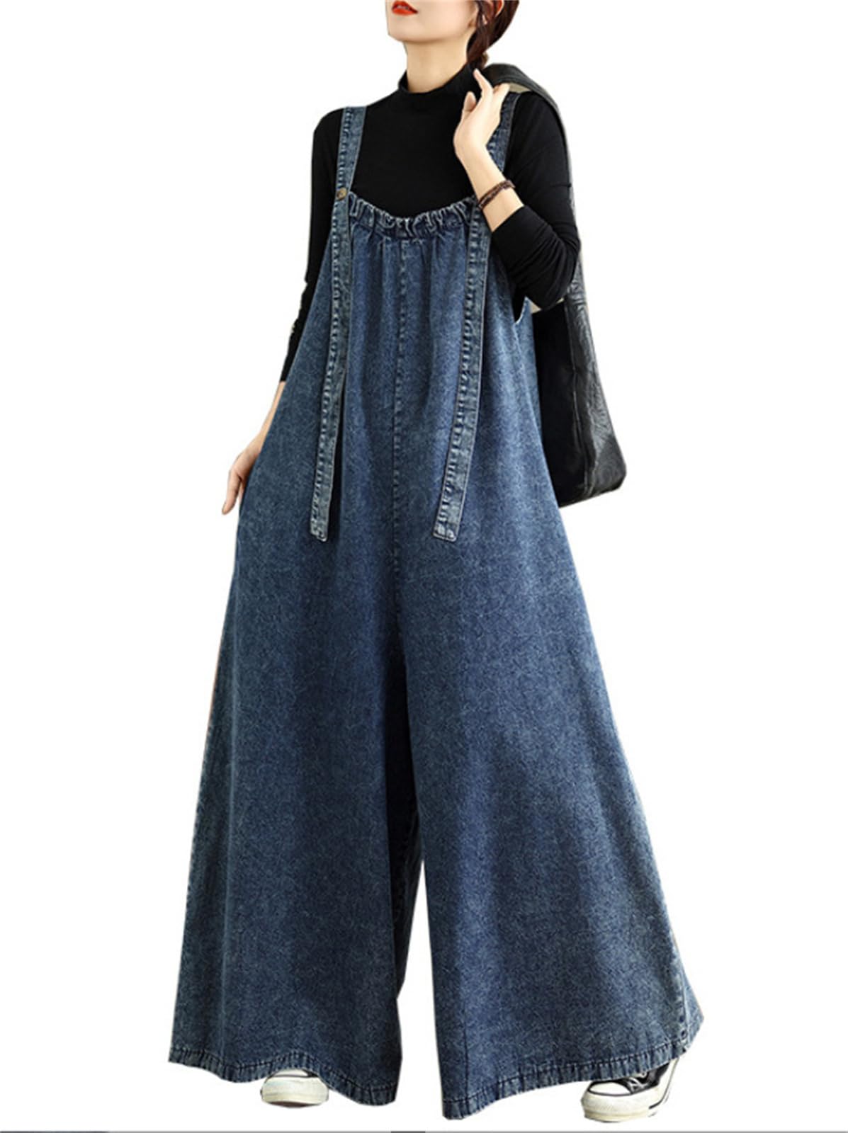Damen Retro Locker sitzende Denim-Latzhosen Damen Hohe Taille Baumwollhosen Vintage-Stil Einteiler Freizeit-Hosen
