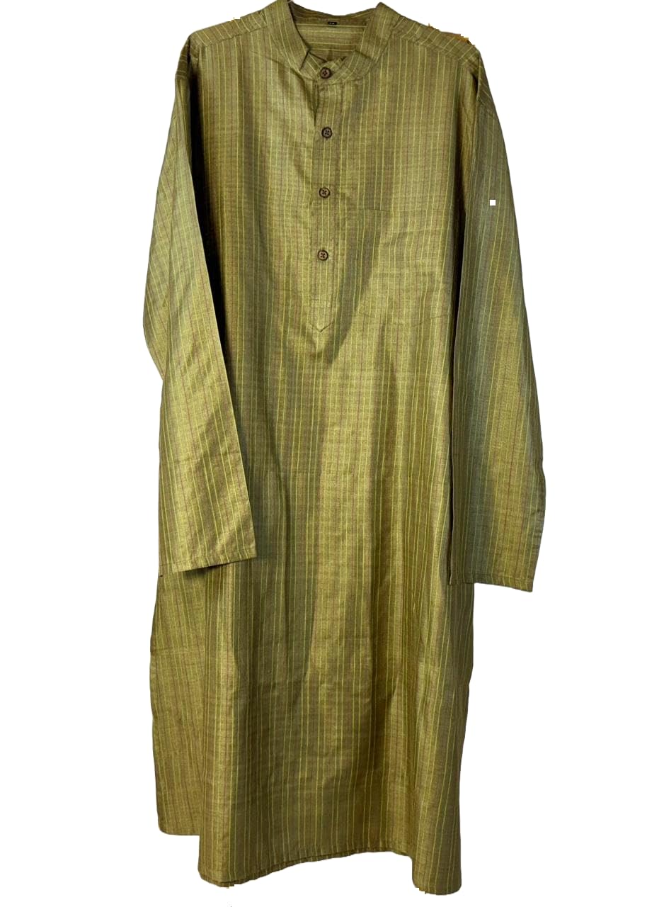 Ratnam's Natural Tasar Silk Men's Kurta – Traditional Handwoven | Natural dye | Olive Green | Liner Design | Comfort Fit-image-34