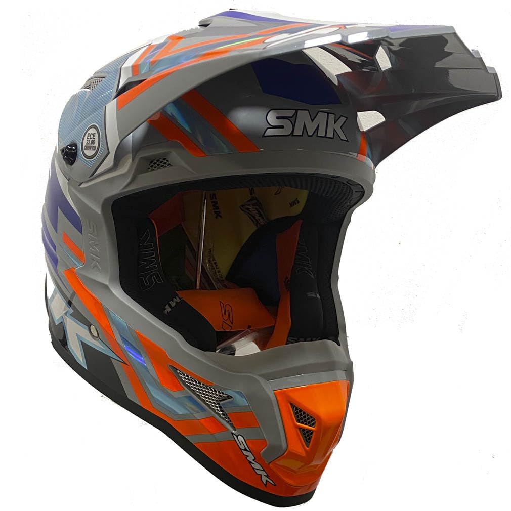 Casco de Motocross SMK Allterra X-Aces Orange Blue - Casco Cross Enduro para Adulto Hombre y Mujer - Homologado ECE 22.06 - Designed