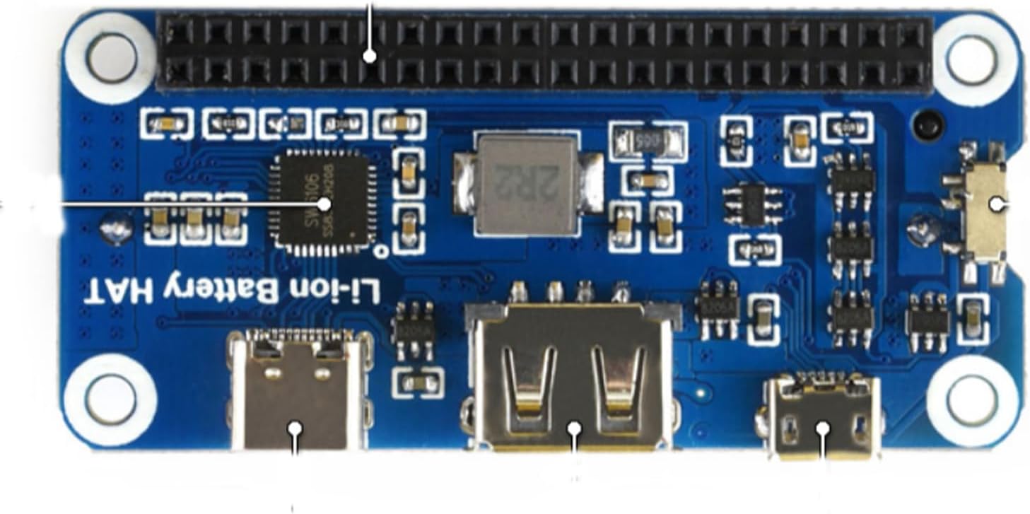 Li-Ion Battery HAT Compatible with Raspberry Pi 5V Regulated Output Bi-Directional Quick Charge Onboard SW6106 Power Bank Management Chip
