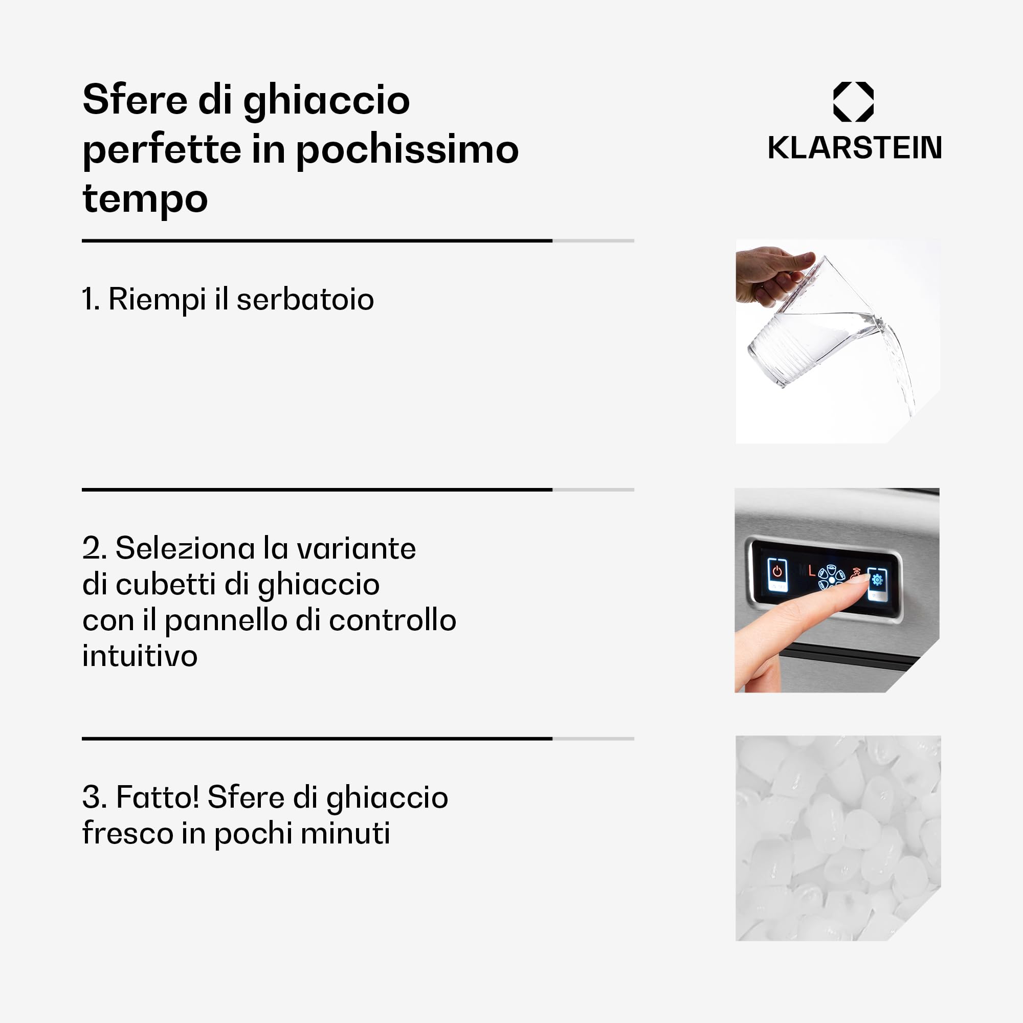 Klarstein Macchina Ghiaccio 2.1L, Macchina del Ghiaccio Professionale, Fabbricatore Secco Alimentare 12kg, Cubetti di 3 Diverse Dimensioni, Casa Autopulente Cocktail