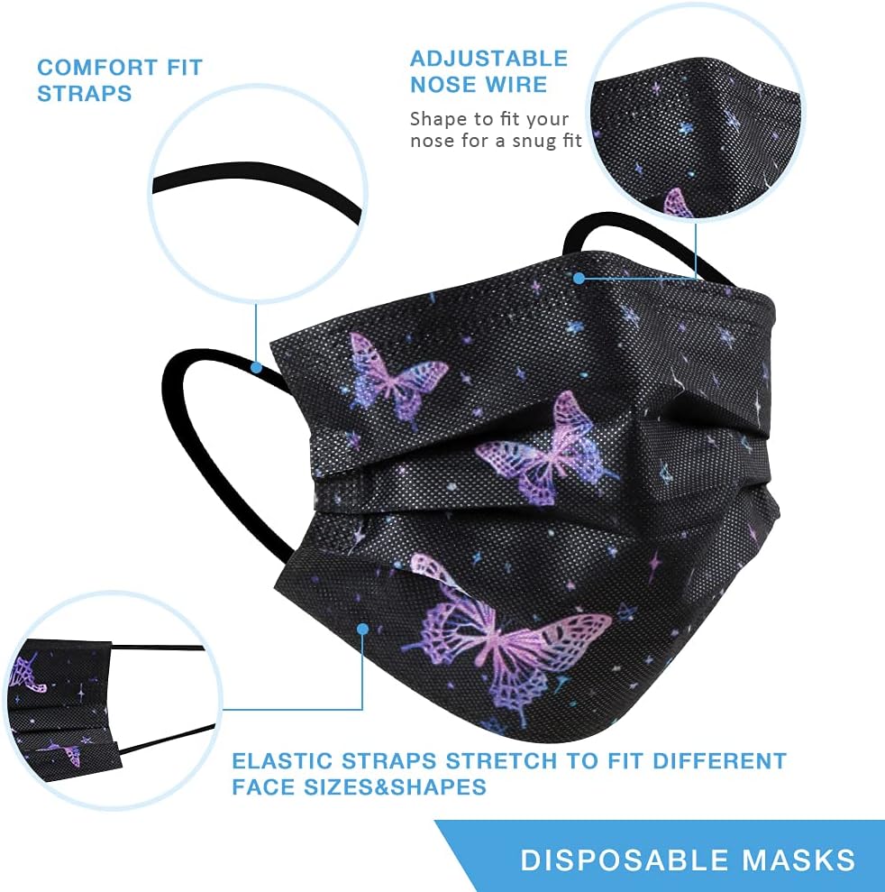 100 Pcs Disposable Face Masks - 3-Layer Breathable Safety Masks,Disposable Masks for Adults Men Women,Holiday Colorful Mask - Image 4