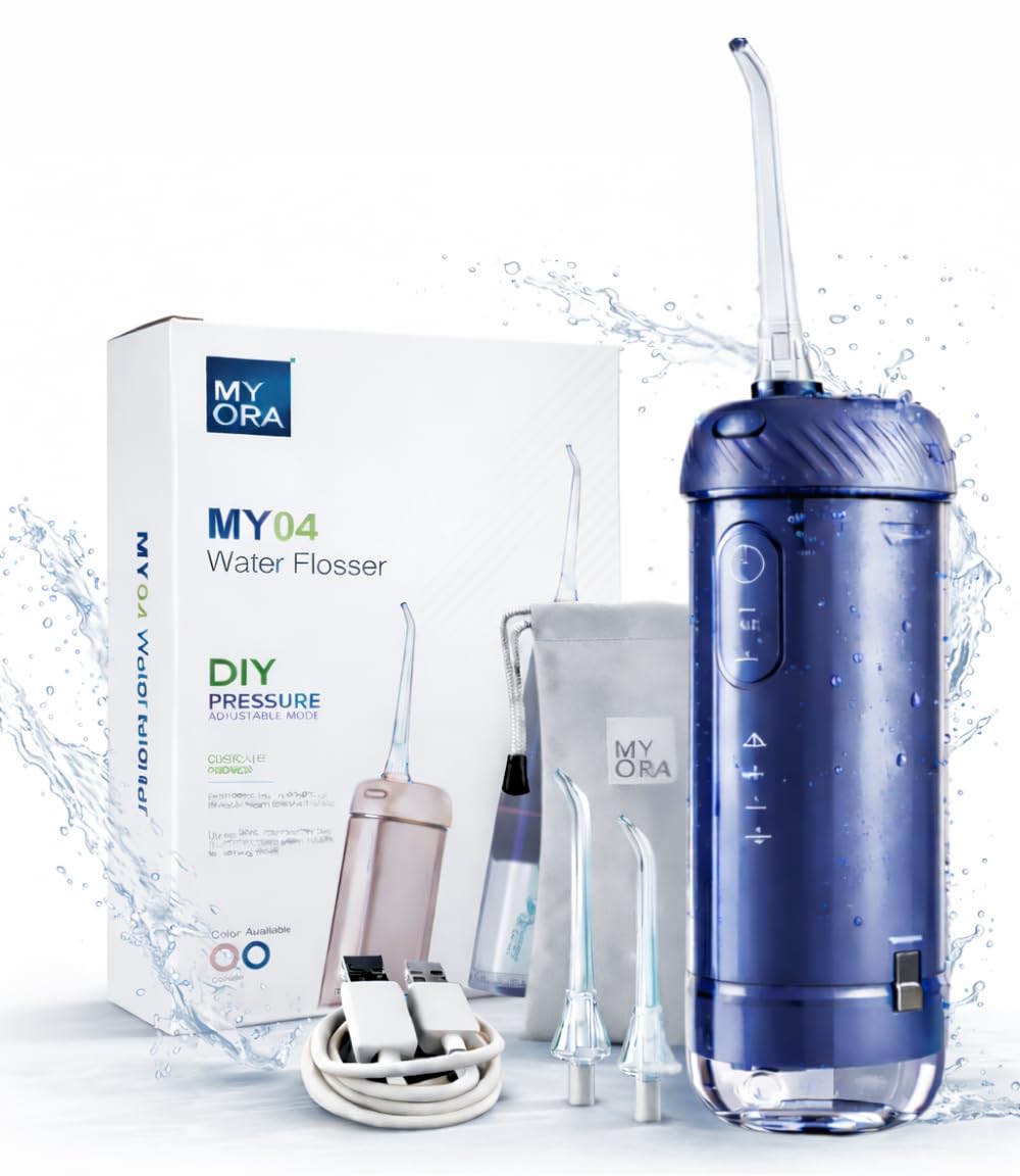 Myora Cordless Water Flossers Portable Rechargeable Oral Cleaning Device with Water Tank Ergonomic Handheld Design for Daily Use (MY04 Blue 180ml)